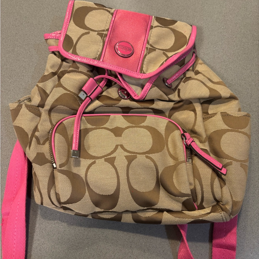 Coach Tan and Pink Backpack